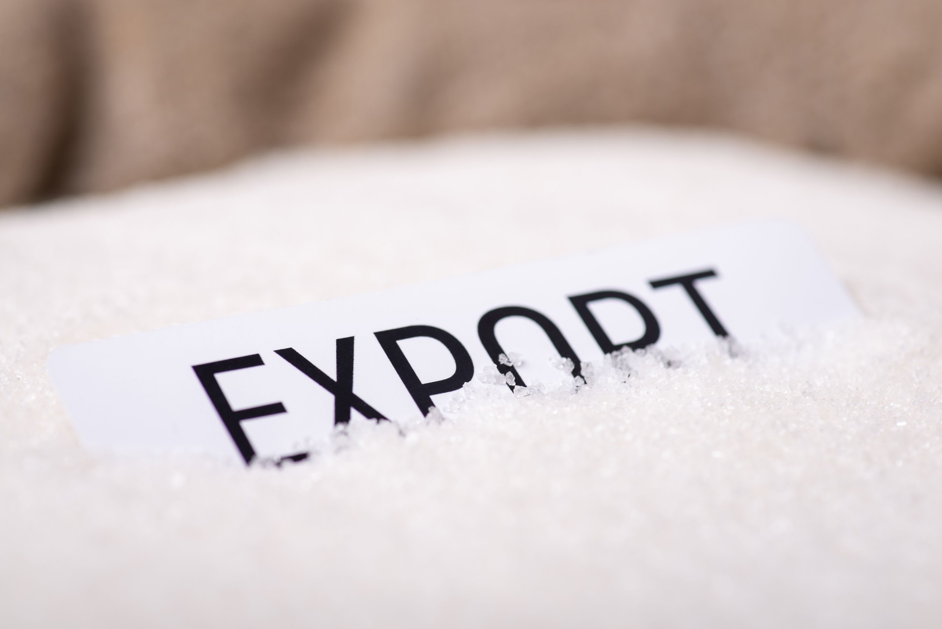 Paper with inscription Export in sack of sugar